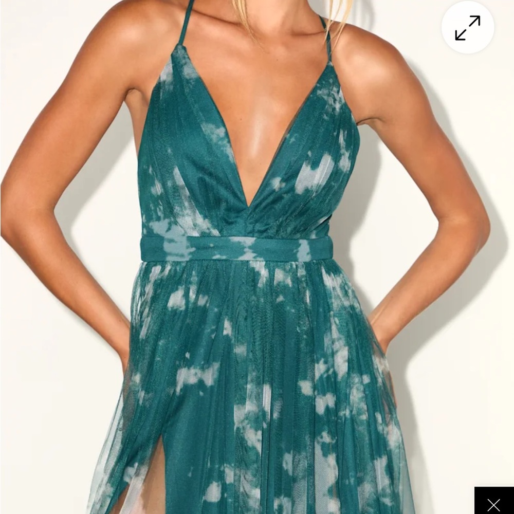 Elegant Moment Emerald Green Tie-Dye Backless Maxi Dress - Picture 2 of 5